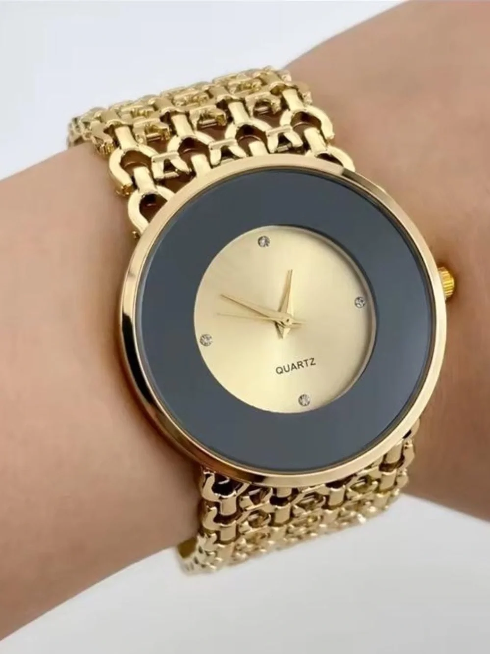 Anthropologie Gold and Black Linked Bracelet Watch